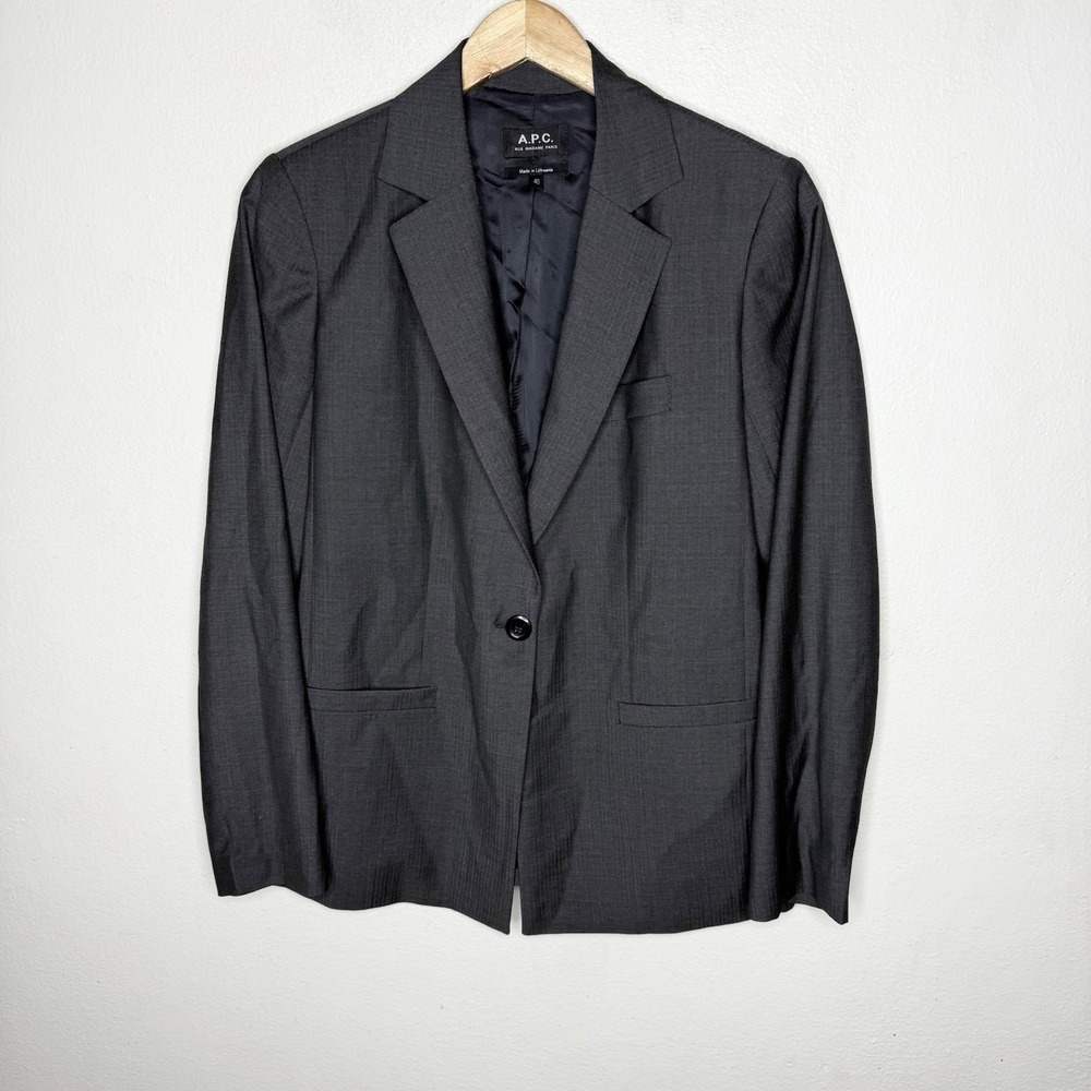 APC Savannah Single Breasted Gray Wool Blazer Women's 40 (Large) Career‎ Preppy